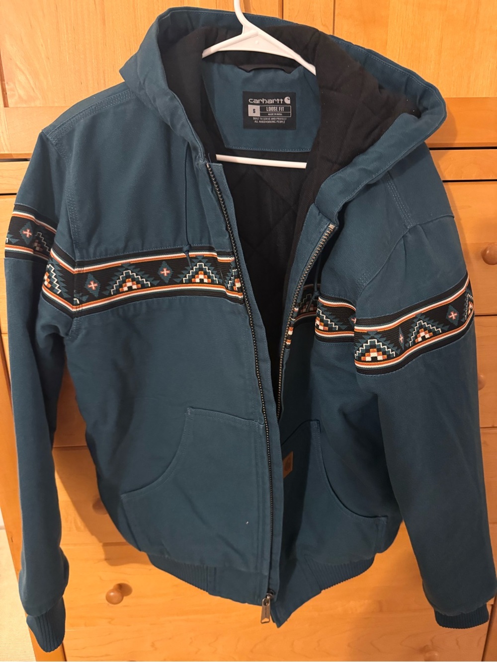 Carhartt Teal Hooded Jacket with Black Lining